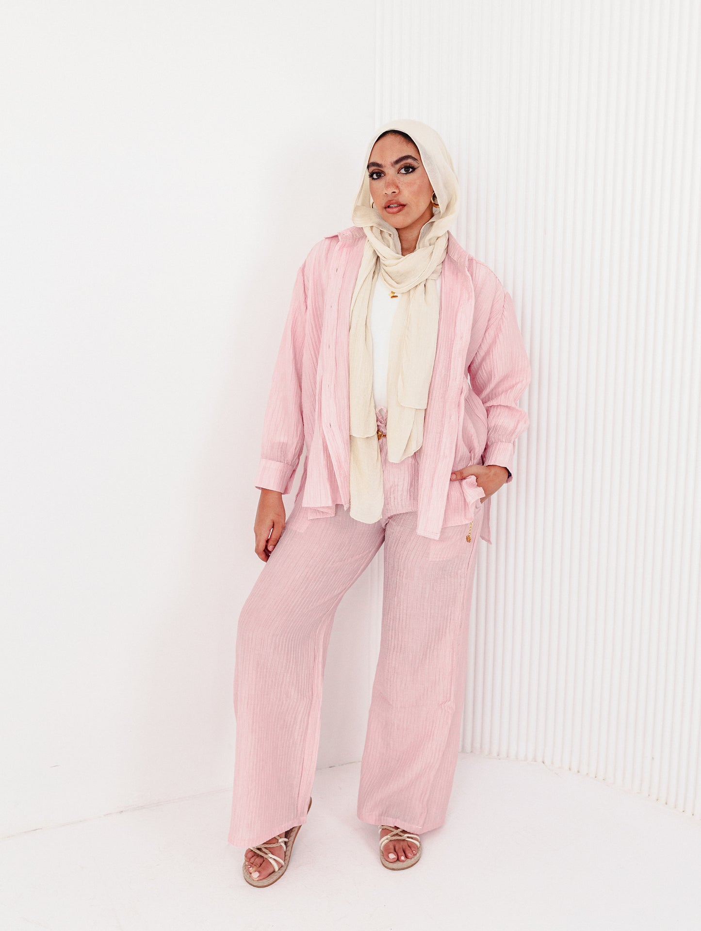 Powder Pink Linen Silk Set