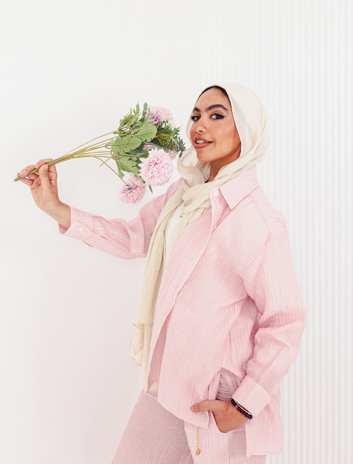 Powder Pink Linen Silk Set