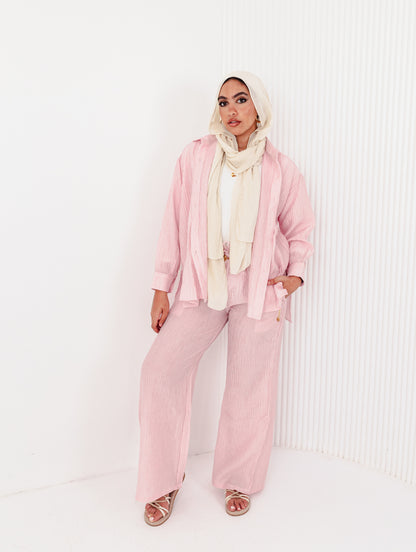 Powder Pink Linen Silk Set