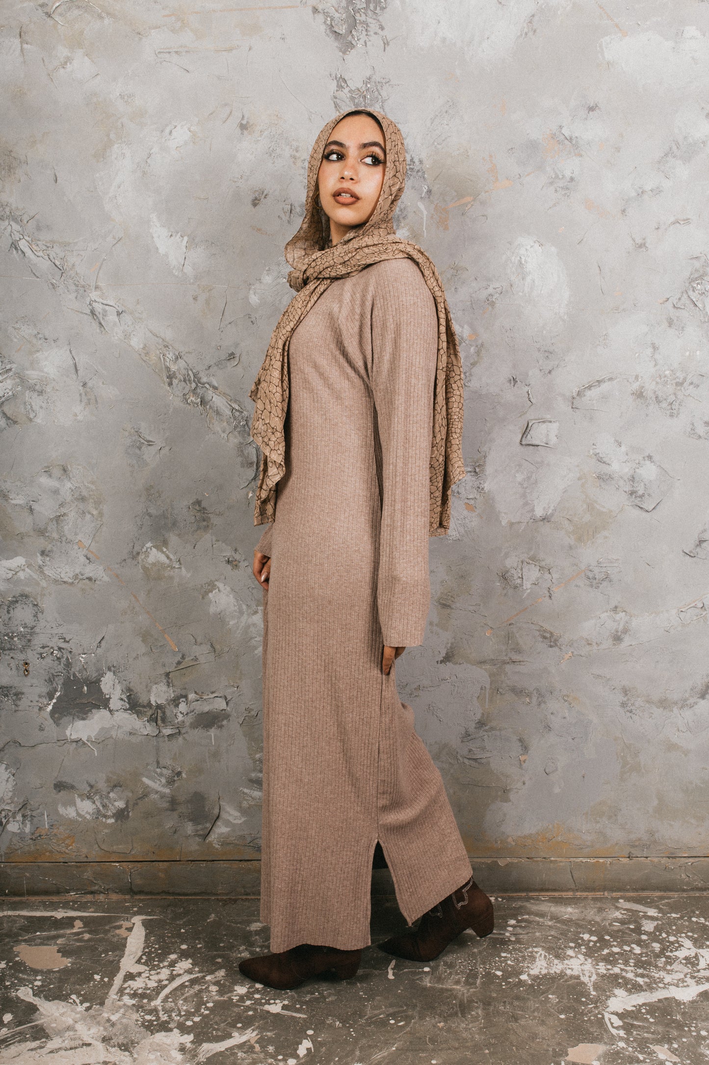 Camel Knitted Maxi Dress