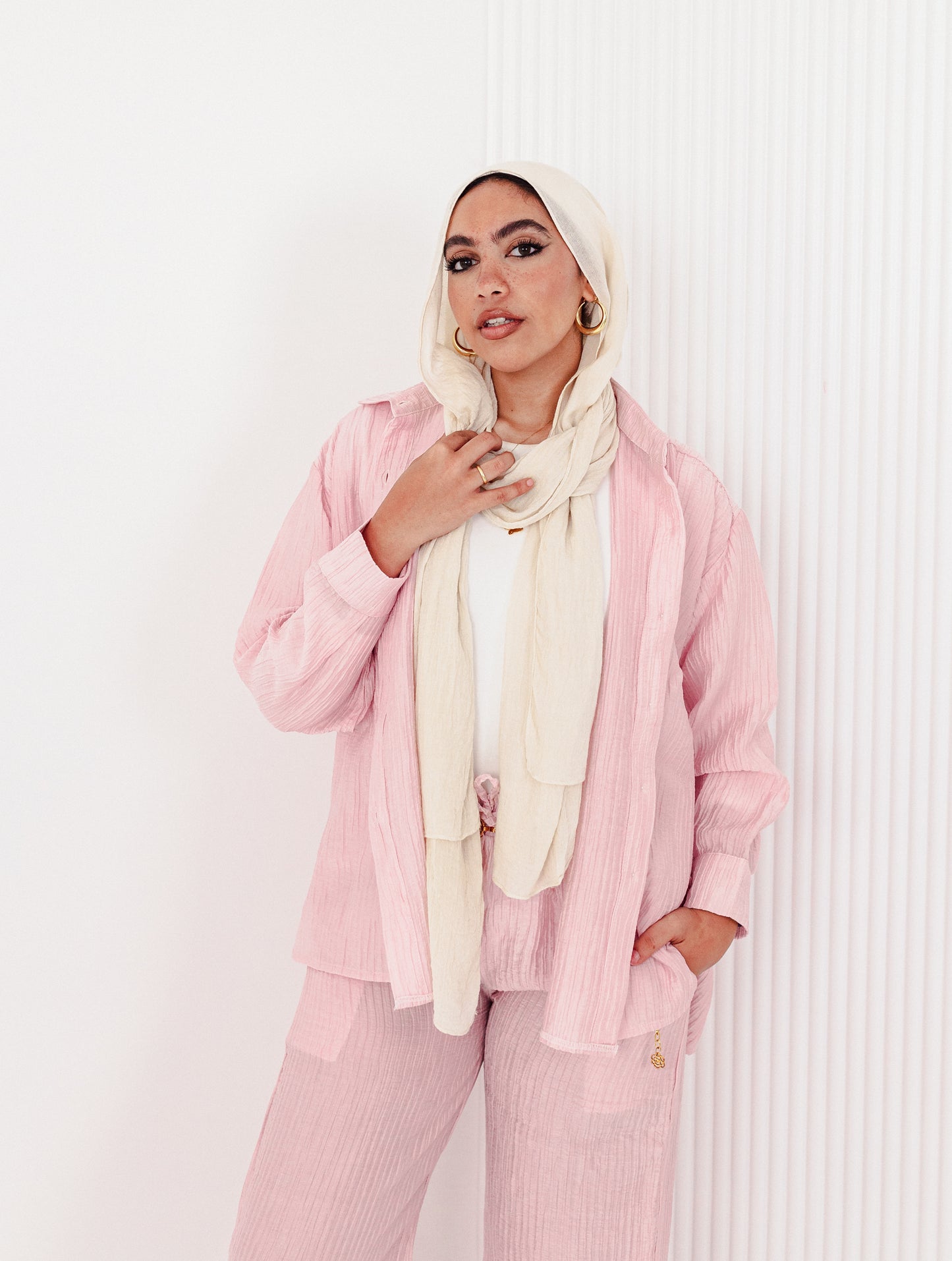 Powder Pink Linen Silk Set
