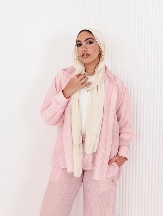 Powder Pink Linen Silk Set